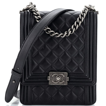 Chanel North South Boy Flap Bag Quilted Caviar Large