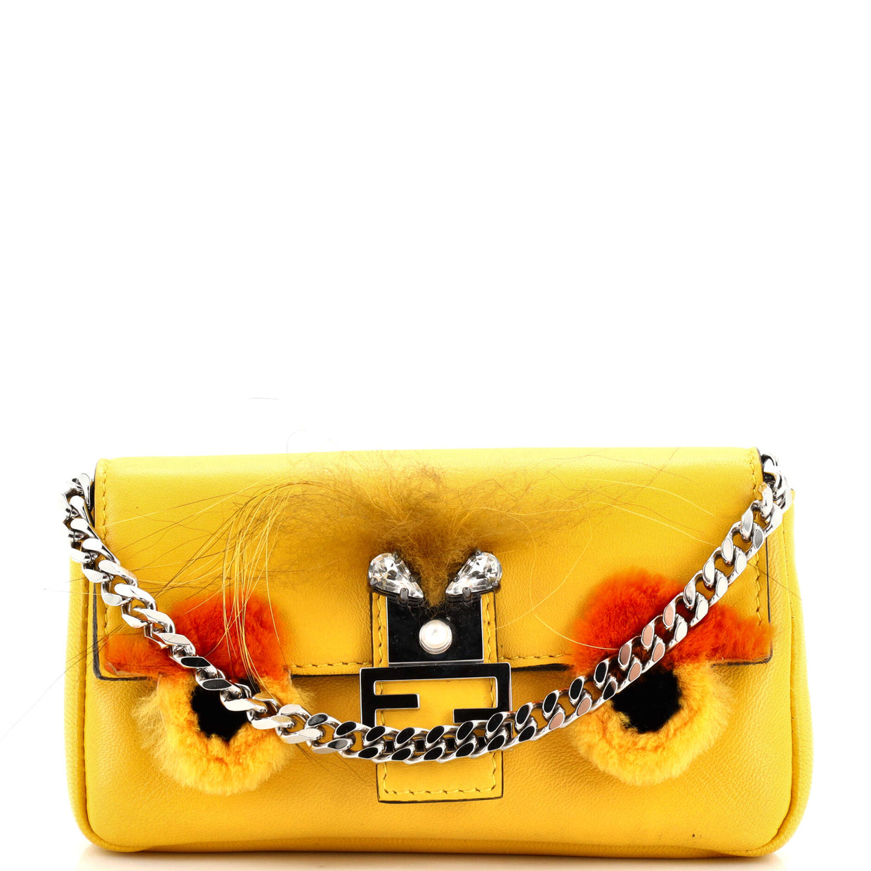 Fendi Monster Baguette Leather and Fur Micro Yellow 2775522
