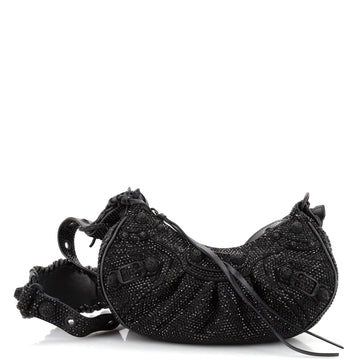 Balenciaga Le Cagole Giant Studs Shoulder Bag Suede with Crystals XS