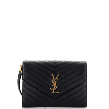 Saint Laurent Classic Monogram Envelope Wristlet Clutch Matelasse Chevron Leather