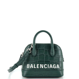 Balenciaga Logo Ville Bag Crocodile Embossed Leather XXS