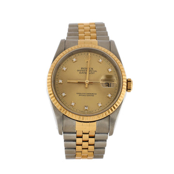 Rolex Oyster Perpetual Datejust Automatic Watch Stainless Steel and Yellow Gold with Diamond Markers 36