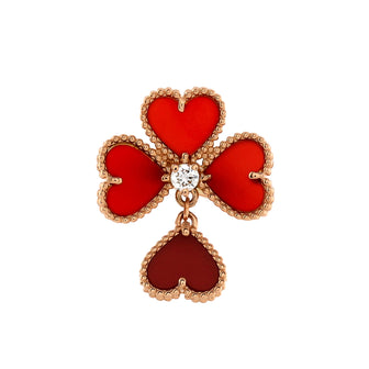 Van Cleef & Arpels Sweet Alhambra Effeuillage Ring 18K Rose Gold with Carnelian and Diamond