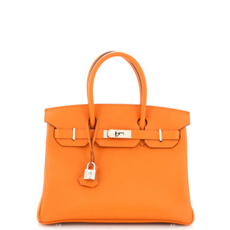 Hermes Birkin Handbag Orange Epsom with Palladium Hardware 30