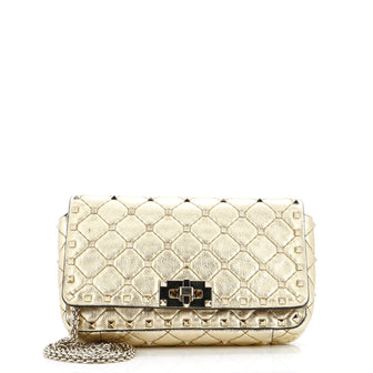 Valentino Garavani Rockstud Spike Full Flap Clutch with Chain Quilted Leather Small