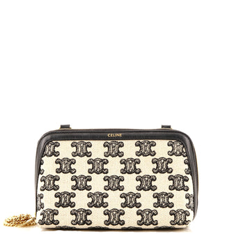 Celine Zip Around Chain Clutch Triomphe Canvas