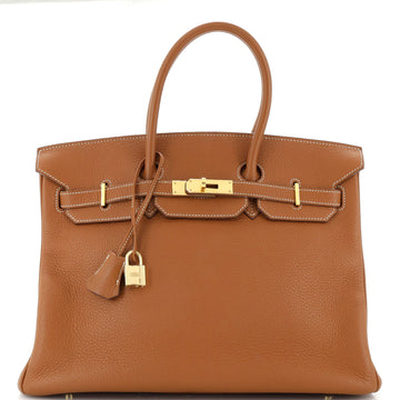 Hermes Birkin Handbag Brown Clemence with Gold Hardware 35