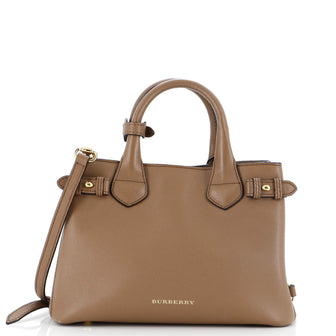 Burberry Banner Tote Leather and House Check Canvas Small