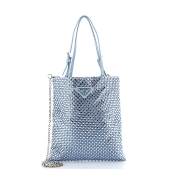 Prada Chain Flat Tote Crystal Embellished Satin Mini