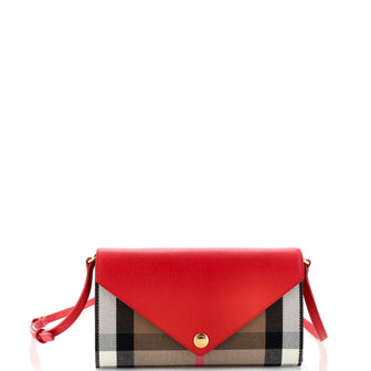 Burberry Hannah Envelope Wallet on Strap Leather and Vintage Check Canvas