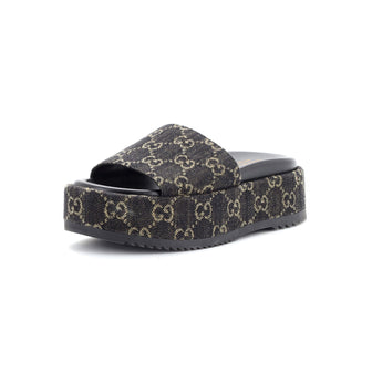 Gucci Women's Angelina Platform Slide Sandals GG Denim