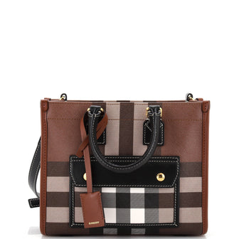 Burberry Freya Shopping Tote Check Canvas with Leather Mini