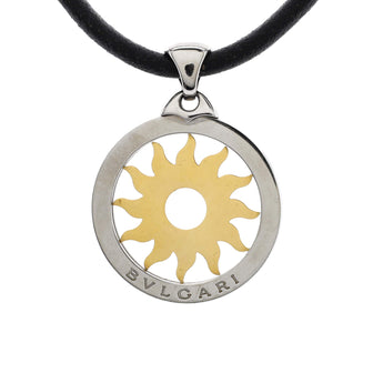 Bvlgari Tondo Sun Pendant Necklace Stainless Steel with 18K Yellow Gold and Cord