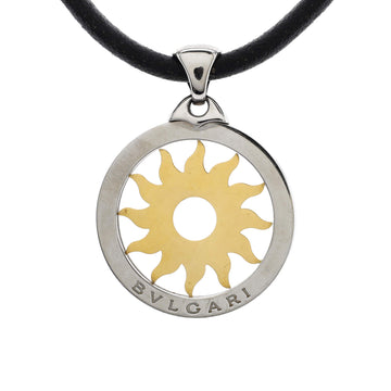 Bvlgari Tondo Sun Pendant Necklace Stainless Steel with 18K Yellow Gold and Cord