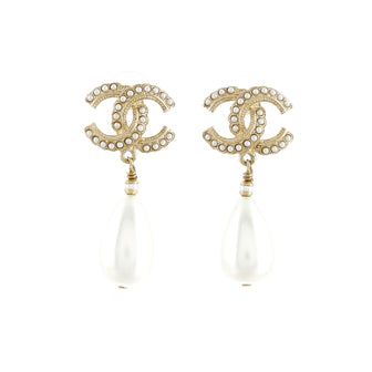 Chanel CC Drop Earrings Metal and Faux Pearls