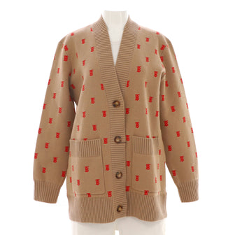 Burberry Women's Oversize Allover Monogram Cardigan Wool and Cashmere Blend