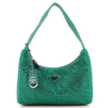Prada Re-Edition 2000 Hobo Crystal Embellished Satin Mini