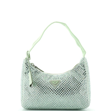 Prada Re-Edition 2000 Hobo Crystal Embellished Satin Mini