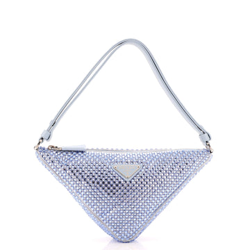 Prada Triangle Top Handle Pouch Bag Crystal Embellished Satin Mini