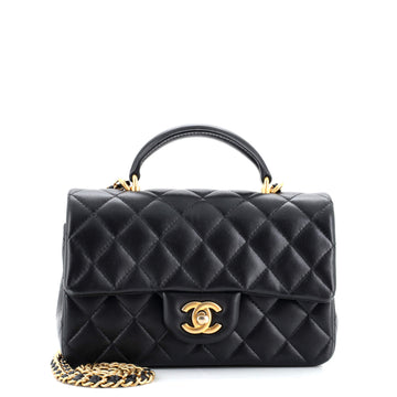 Chanel Classic Single Flap Top Handle Bag Quilted Lambskin Mini
