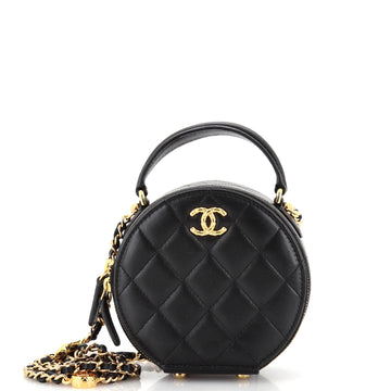 Chanel Handle with Care Round Vanity Case with Chain Quilted Lambskin Small