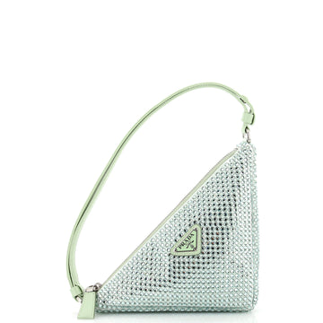 Prada Triangle Top Handle Pouch Bag Crystal Embellished Satin Mini