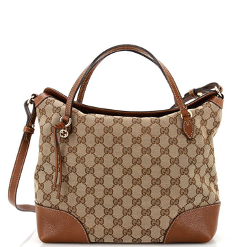 Gucci Bree Convertible Top Handle Bag GG Canvas with Leather Medium