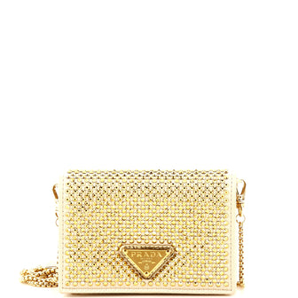 Prada Flap Card Holder with Chain Satin with Crystals