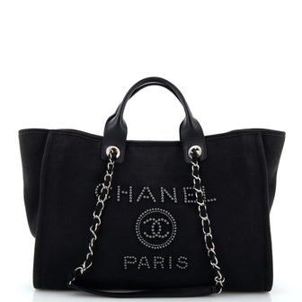 Chanel Deauville Tote Pearl Embellished Canvas Medium