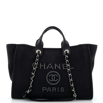 Chanel Deauville Tote Pearl Embellished Canvas Medium