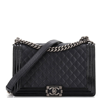 Chanel Boy Flap Bag Quilted Goatskin with Patent New Medium