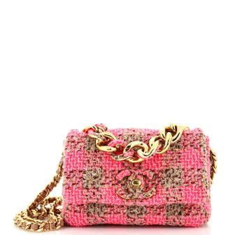 Chanel Elegant Chain Flap Bag Quilted Tweed Small