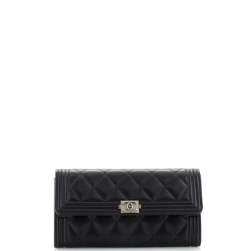 Chanel Boy Flap Wallet Quilted Caviar Long