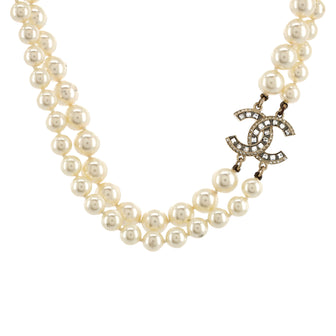 Chanel CC Station Short Necklace Faux Pearls and Metal with Crystals