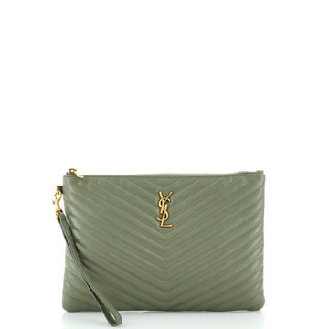 Saint Laurent Classic Monogram Wristlet Pouch Matelasse Chevron Leather Medium