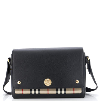 Burberry Note Crossbody Bag Leather with Vintage Check Canvas Medium