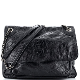 Saint Laurent Niki Chain Flap Bag Matelasse Chevron Leather Large