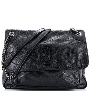 Saint Laurent Niki Chain Flap Bag Matelasse Chevron Leather Large