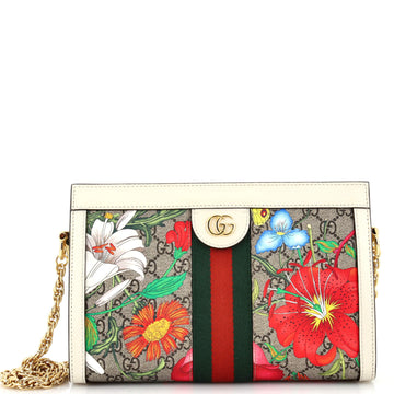 Gucci Ophidia Chain Shoulder Bag Flora GG Coated Canvas Small