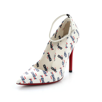 Fendi Women's Mania Logo Ankle Strap Pumps Printed Leather
