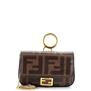 Fendi Chain Baguette Charm Bag Zucca Coated Canvas Nano