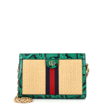 Gucci Ophidia Chain Shoulder Bag Raffia with Snakeskin Small