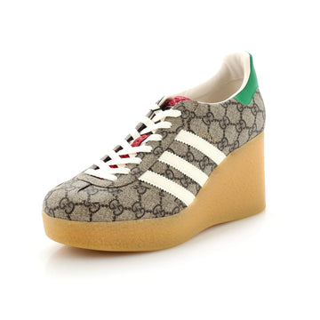 Gucci x Adidas Women's Gazelle Wedge Sneakers GG Coated Canvas with Rubber