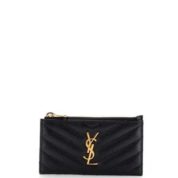 Saint Laurent Monogram Fragments Zip Card Holder Matelasse Chevron Leather
