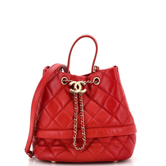Chanel Rolled Up Drawstring Bucket Bag Quilted Caviar Small