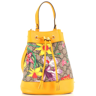 Gucci Ophidia Bucket Bag Flora GG Coated Canvas and Leather  Small