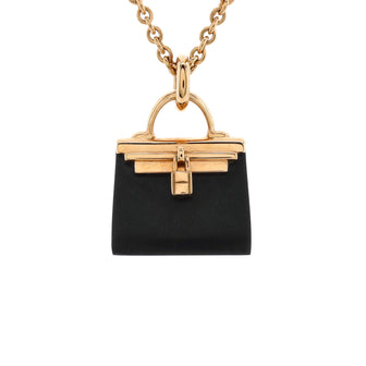 Hermes Kelly Amulette Pendant Necklace 18K Rose Gold with Black Jade