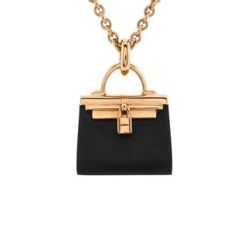 Hermes Kelly Amulette Pendant Necklace 18K Rose Gold with Black Jade
