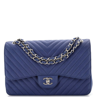 Chanel Classic Double Flap Bag Chevron Caviar Jumbo