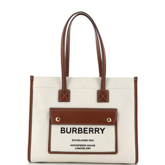 Burberry Freya Shopping Tote Canvas with Leather Small